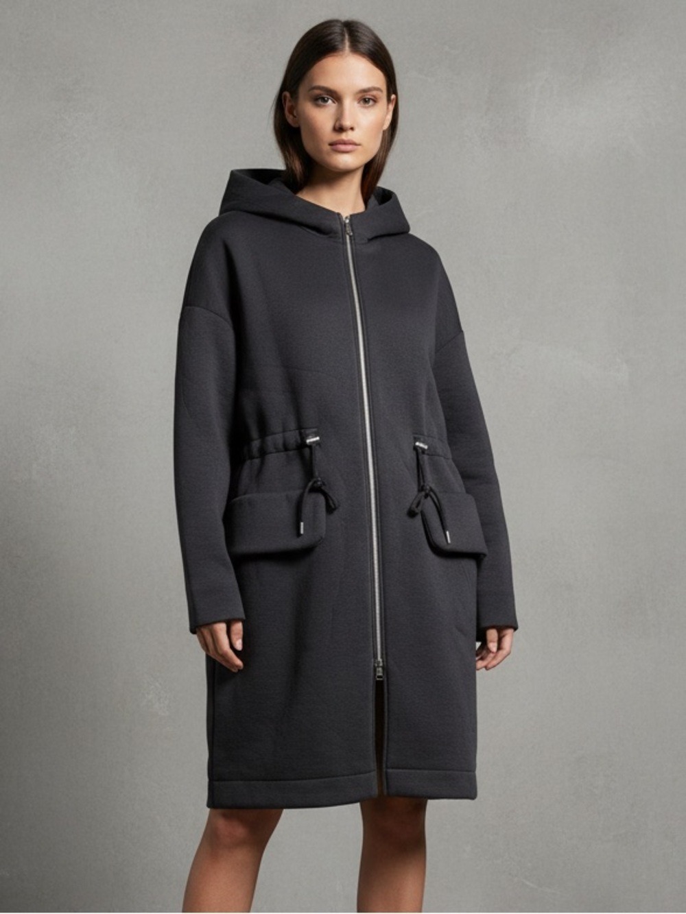 COS Oversized Zip-Up Hoodie Jacket Sz M Gray Cargo Minimalist Quiet Luxury - Picture 2 of 12